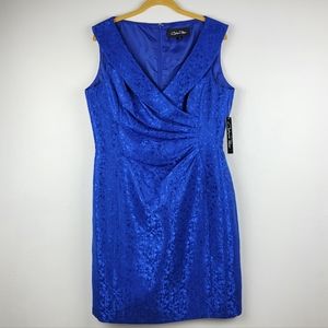 Chelsea Rose Dress Blue Cocktail Evening Midi Wrap Rushing Waist NWT Siz…